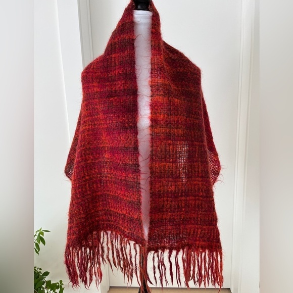 SCARF Shawl Oversize Fuzzy Fringe Woven Cozy Orange Warm Tones Winter Commute - Picture 5 of 10
